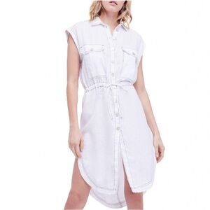 FREE PEOPLE White Meet Me Halfway 100% Linen Midi Beach Dress Size XS